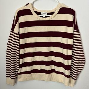 Evereve Burgundy and Cream Striped Sweater M